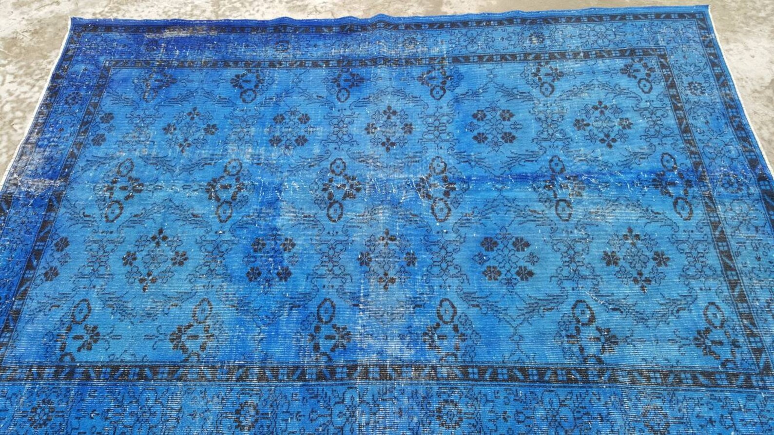 Blue Overdyed Turkish Rug 6.1x8.6 Ft Anatolian Rug Area Rug Etsy