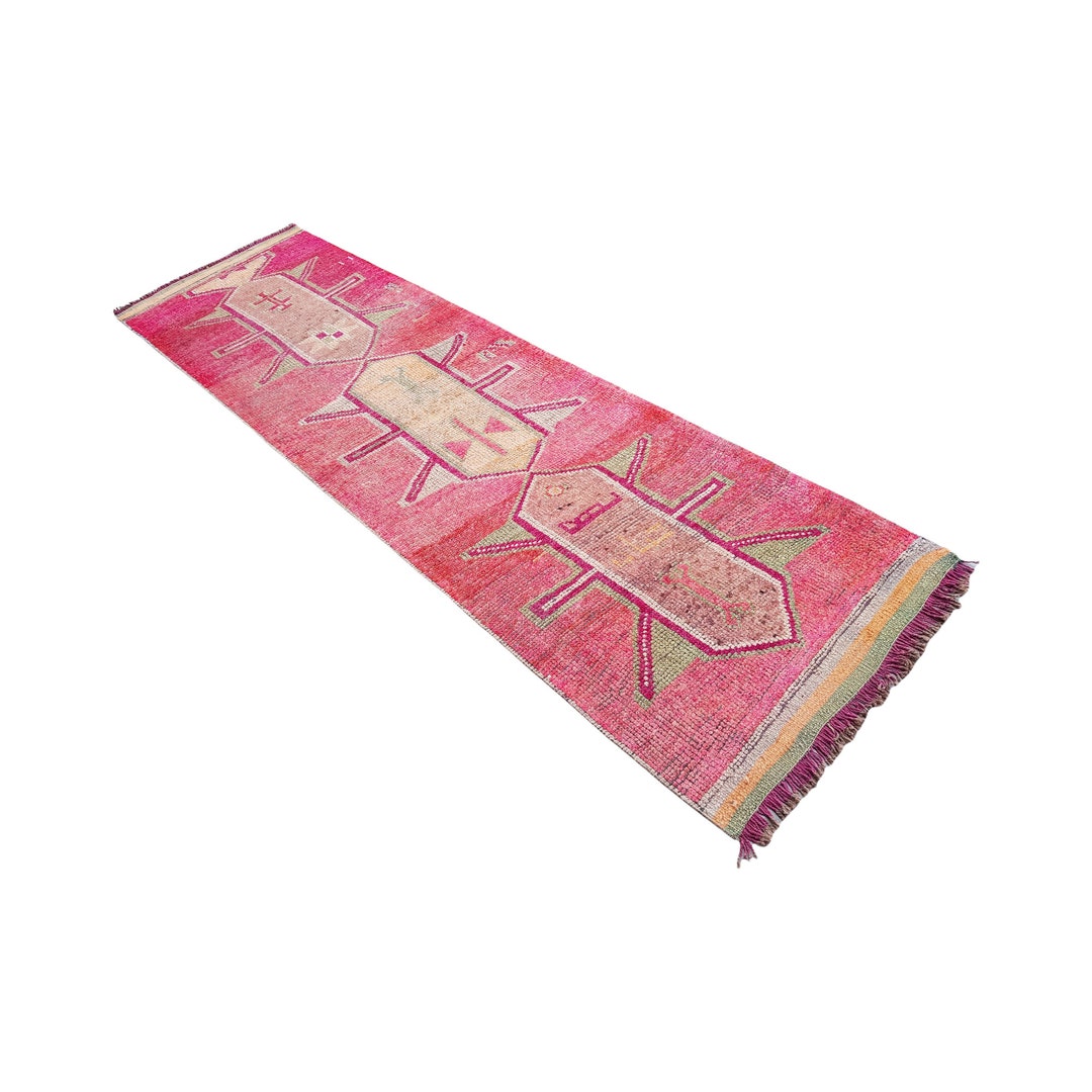 11' Pink Hallway Rug Runner Nomadic Runner Rug Turkish Etsy