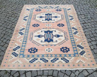 Alfombra turca rosa Alfombra de Anatolia 6x7.5 pies Alfombra turca bohemia Alfombra tradicional Alfombra bohemia Decoración del hogar