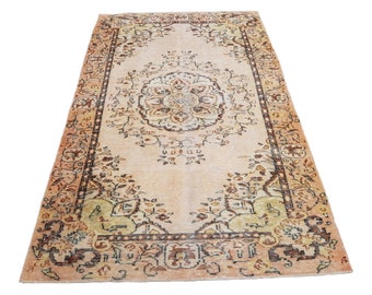 5x8 Pfirsich Türkischer Überfärbter Teppich, Anatolischer Überfärbter Teppich, Boho Überfärbter Teppich, Nomadenteppich