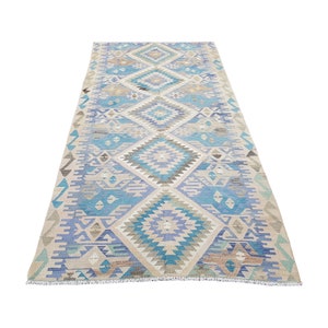 Blue Turkish Kilim Rug 5&#39;2&quot;x10&#39;1&quot; Anatolian Kilim Rug, Area Boho Kilim Rug, Hand-woven Kilim Rug, Wool Kilim Rug, Vintage Kilim Rug