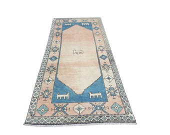 Red Turkish Runner Rug 3.8x8.4 ft Oushak Runner Rug Anatolian Runner Rug Boho Rug Runner Vintage Rug Runner