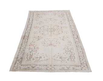 Alfombra Oushak Beige, Alfombra Turca Oushak 5x9, Alfombra Anatolia, Alfombra Boho Oushak, Alfombra Oushak De Lana Anudada A Mano, Alfombra Vintage, Alfombra Tradicional