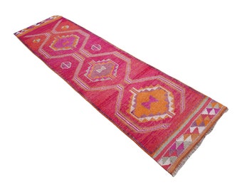 12' Vintage Hallway Runner Rug, Wool Runner Rug, Hand-knotted Rug, Boho Rug Runner, Traditional Runner Rug, Entryway Runner Rug