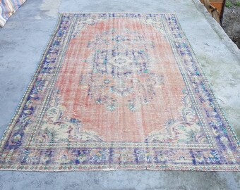 Orange Overdyed Rug 6.5x9.8 ft Turkish Overdyed Rug Boho Rug Traditional Rug Wool Rug Bohemian Rug Home Decor Vintage Rug Area Rug