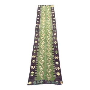 green boho anatolian kilim runner rug, turkish kilim runner rug, traditional wool kilim runner rug, vintage kilim runner rug