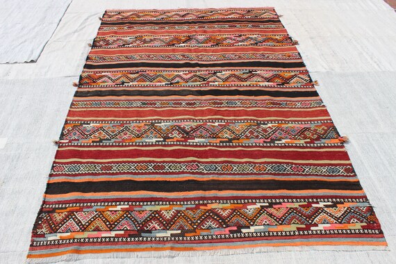 Red 6x8 Area Turkish Kilim Rug Anatolian Boho Kilim Rug Etsy