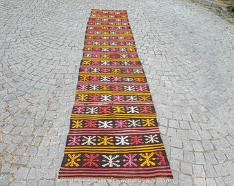 Alfombra larga turca Kilim Runner 13.1x2.9 ft Anatolian Boho Kilim Runner alfombra tejida a mano alfombra decoración de entrada