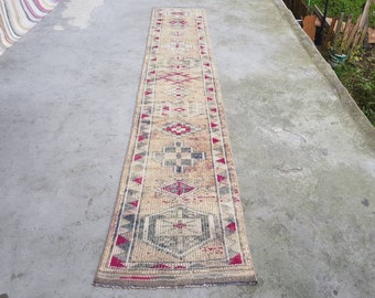 Pastel Oushak  Runner Rug - Anatolian Turkish Runner Rug - Long Turkish Runner Rug - Boho Runner Rug - Vintage Runner Rug (2.4x12.7 ft)