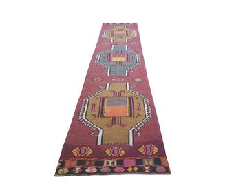 Langer türkischer Kelim Läufer 40x90 cm Anatolischer Boho Kelim Läufer Teppich Handgewebter Teppich Eingangsbereich Dekor