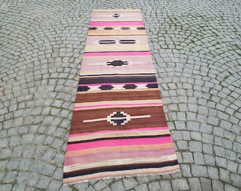 Colorful Kilim Runner Rug 10.9x3.1 ft Turkish Kilim Runner Rug Wool Runner Rug Boho Rug Runner Handwoven Rug