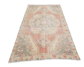 Pastell Türkischer Teppich 4,4x2,2 ft Anatolischer Türkischer Teppich Boho Teppich Rosa Teppich Boho Teppich Vintage Teppich Oushak Teppich Ethnische Teppiche Vintage Teppich Wohnkultur