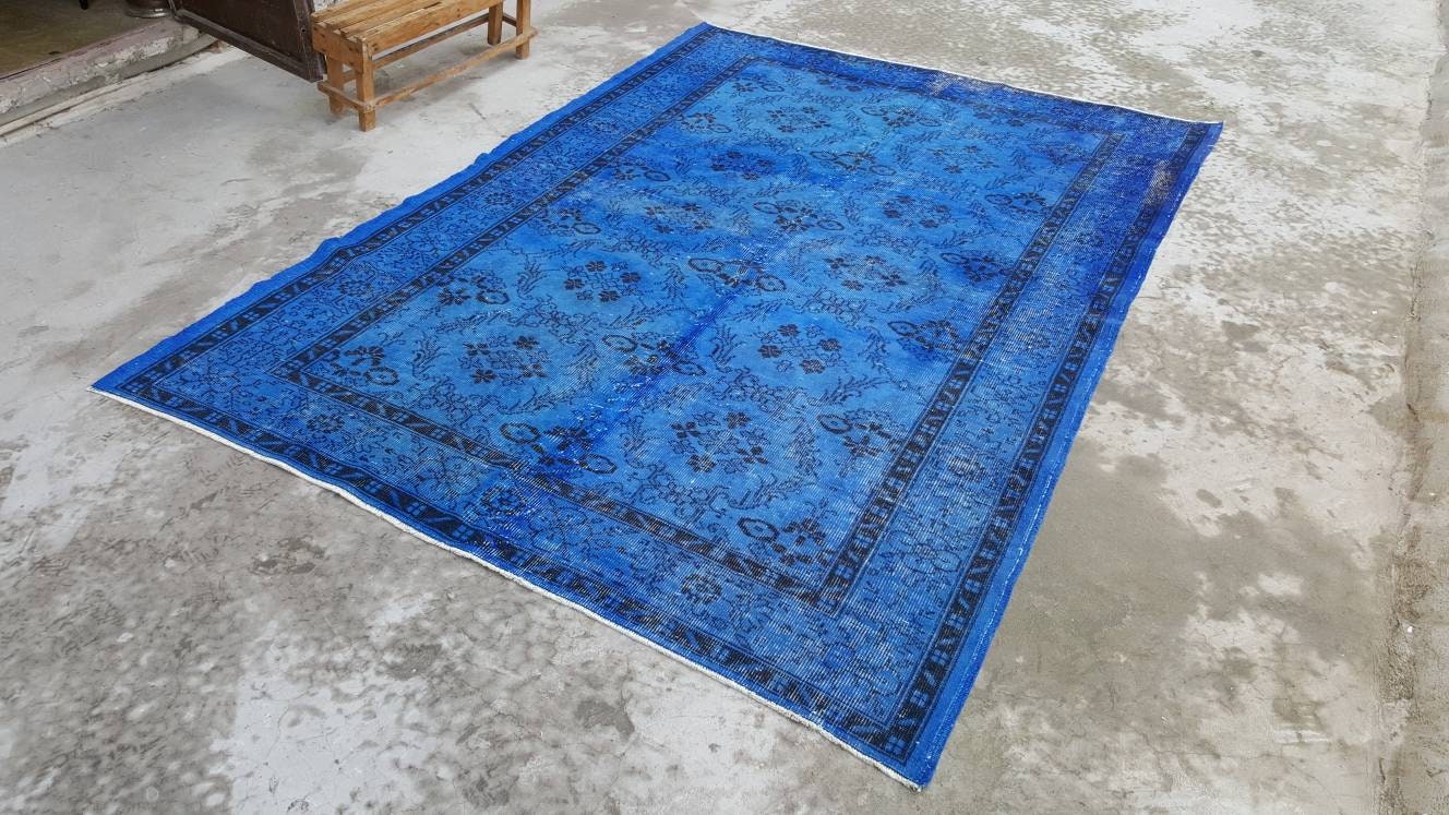 Blue Overdyed Turkish Rug 6.1x8.6 Ft Anatolian Rug Area Rug Etsy
