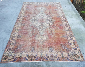 Orange Overdyed Rug 5.8x9 ft Turkish Overdyed Rug Boho Rug Traditional Rug Wool Rug Bohemian Rug Home Decor Vintage Rug Area Rug