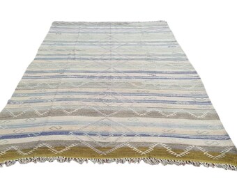 Large Kilim Rug 7.5x11.10 ft Bule  Tribal Kilim Rug Pastel Anatolian Kilim Rug Oversize Kilim Rug Bohemian Rug Boho Decor Rustic Home Decor