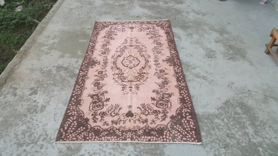 Pastel Pink Overdyed Rug 3 8x6 8 Ft Brown Overdyed Rug Turkish Etsy