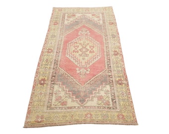 Hellroter Oushak Teppich 3,9x6,1 ft Vintage Teppich, Bauernhaus Dekor, Türkischer Teppich, Anatolischer Teppich, Traditioneller Handgeknüpfter Wollteppich, Verblasster Teppich