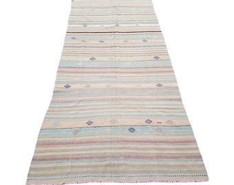 Blue Pastel Kilim Rug 4.11x11.4 ft Muted Kilim Rug Wool Kilim Rug Anatolian Rug Hand-woven Rug Area Kilim Rug Turkish Kilim Rug Boho Rug