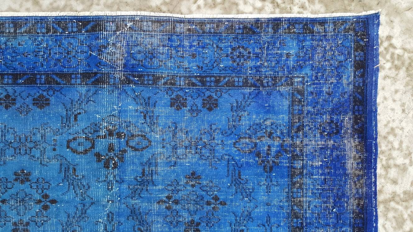 Blue Overdyed Turkish Rug 6.1x8.6 Ft Anatolian Rug Area Rug Etsy