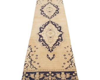 3x11 Brauner Oushak Läufer, Türkischer Läufer, Anatolischer Teppichläufer, Boho Teppichläufer, Handgeknüpfter Wollteppich Läufer