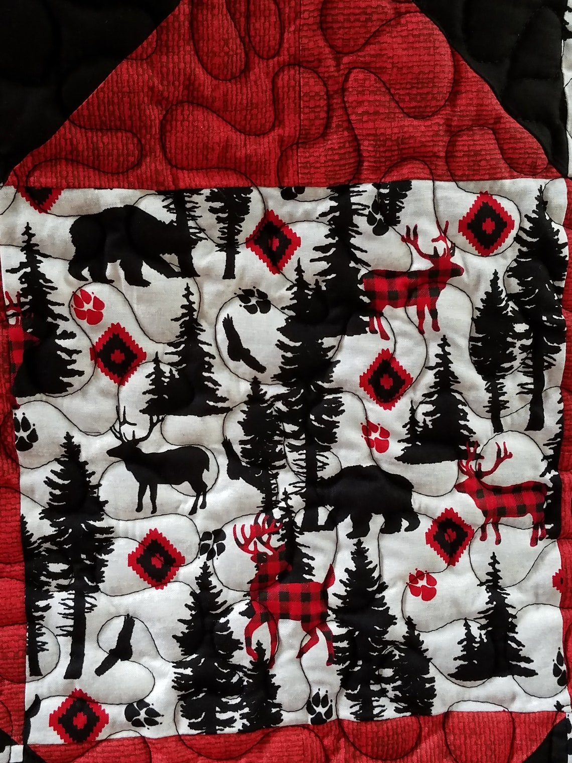 Quilt Throw Deer and Bear Quilt Home Decor Country Etsy
