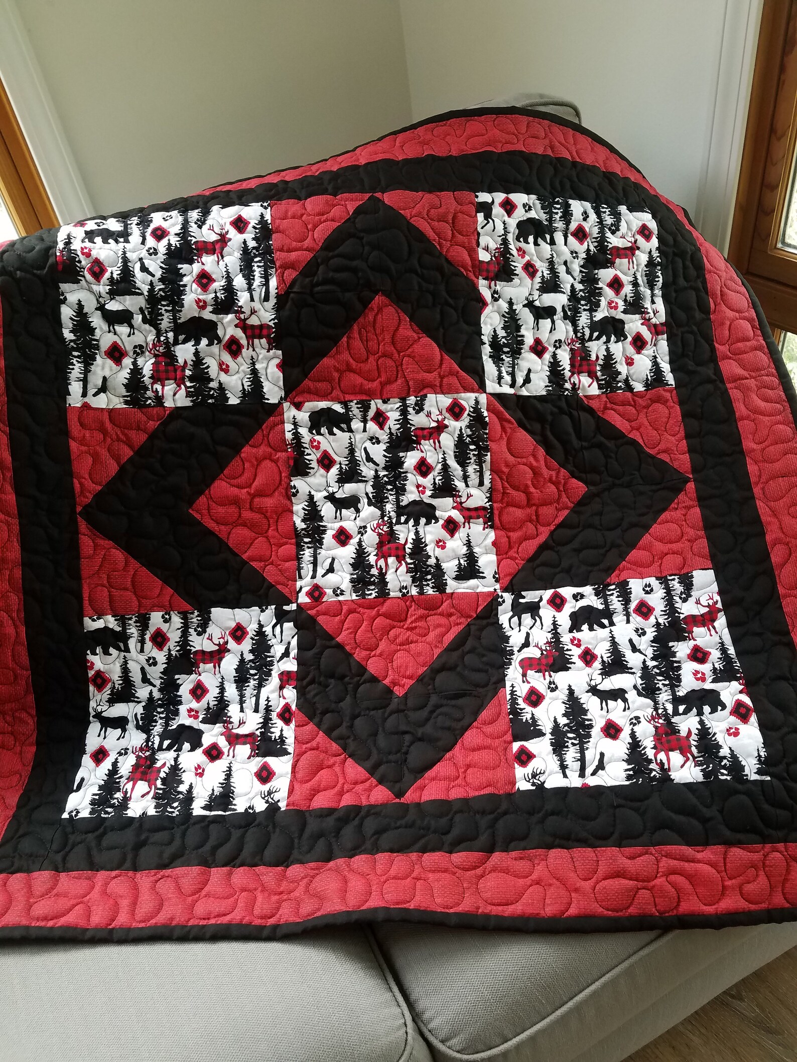 Quilt Throw Deer and Bear Quilt Home Decor Country Etsy