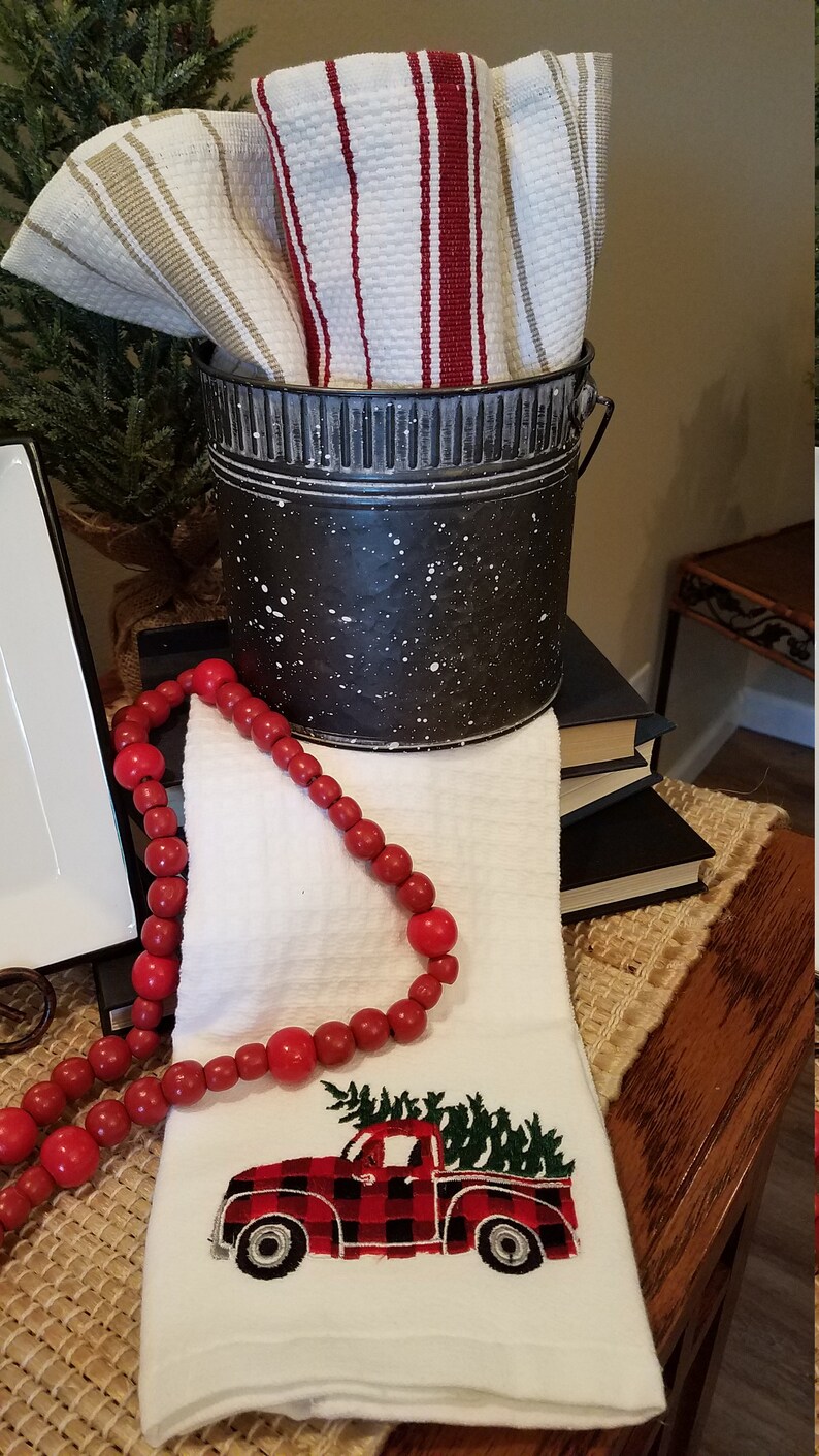 Red Truck Decor Farmhouse Christmas Red Truck Farmhouse Decor Metal Bucket Metal Pail Country, Christmas Farmhouse