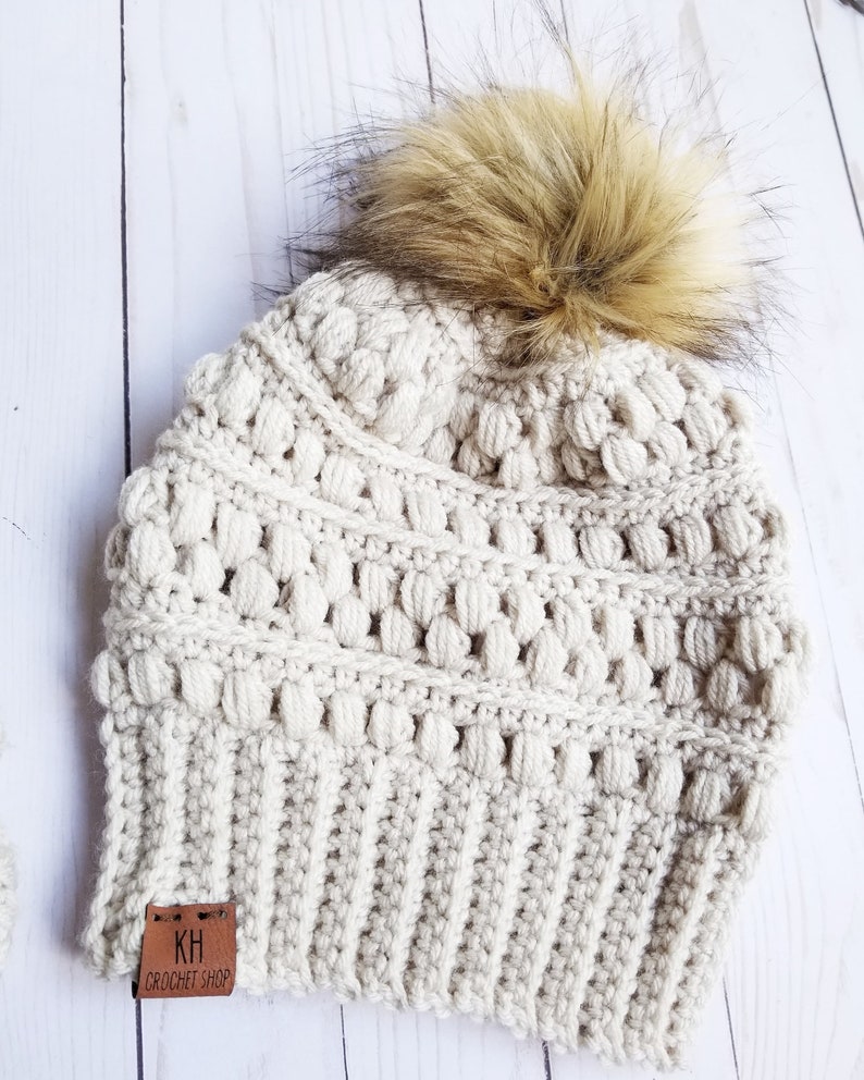 Winter Crochet Hat Women/'s Crochet Beanie Fur Pom Pom Snow Drop Beanie Handmade Hat Winter Beanie Crochet Hat