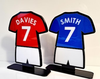 Custom Name and Number Football Kit Trophy, Personalised Football Kit DeskTop Plaque. Personalised Football Gift, Football Fan Gifts.