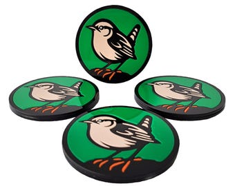 Wren Garden Bird Drinks Coaster Round Non-Slip Waterproof with Rubber Feet