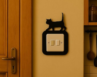 Whimsical Kitten Silhouette Light Switch Surround - Finger Plate. Kitten Decor,Finger Plate, Cat Lover Gift Idea. Cat Light Switch Cover.