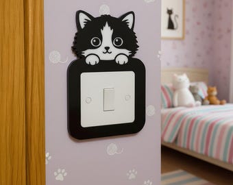 Cute Kitten Cat Light Switch Surround Finger Plate Kids Bedroom Nursery Cat Decor Cat Wall Plate Surround  Washable Cat Lover Gift