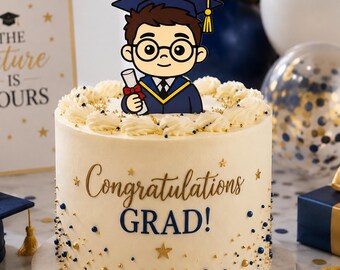 Large Graduation Cake Topper Boy, Handcrafted 3D Acrylic Graduate Cake Decoration UK, Congratulations Class of 2026 Male Uni College Gift