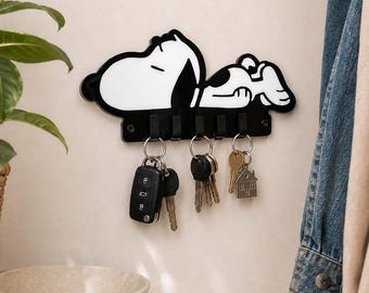 Sleeping Snoopy Dog Keyring Hanger Wall Mount, Handmade Inlaid Acrylic Key Holder, Cute Cartoon Key Rack, Housewarming Gift