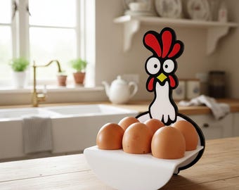 Chicken Egg Holder Tray Farmhouse Egg Holder Funky Chicken Egg Holder Tray Kitchen Hen House Decor Chicken Gift Hen Egg Tray.