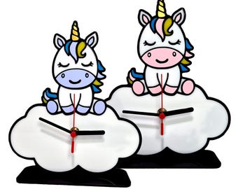 Unicorn on Cloud Children’s Nursery Bedroom Desk Clock Handcrafted Unicorn Gift New Baby Christening