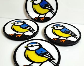 Blue Tit Garden Bird Drinks Coaster Round Non-Slip Waterproof with Rubber Feet