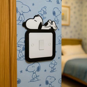 Sleeping Snoopy Dog Light Switch Surround - Finger Plate. Snoopy Decor,Finger Plate, Dog Lover Gift. Dog Light Switch Surround. image 1