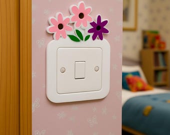 White Flower Light Switch Cover Switch Surround Finger Plate Nursery Children's Room Light Switch Protector Floral Light Switch Covers