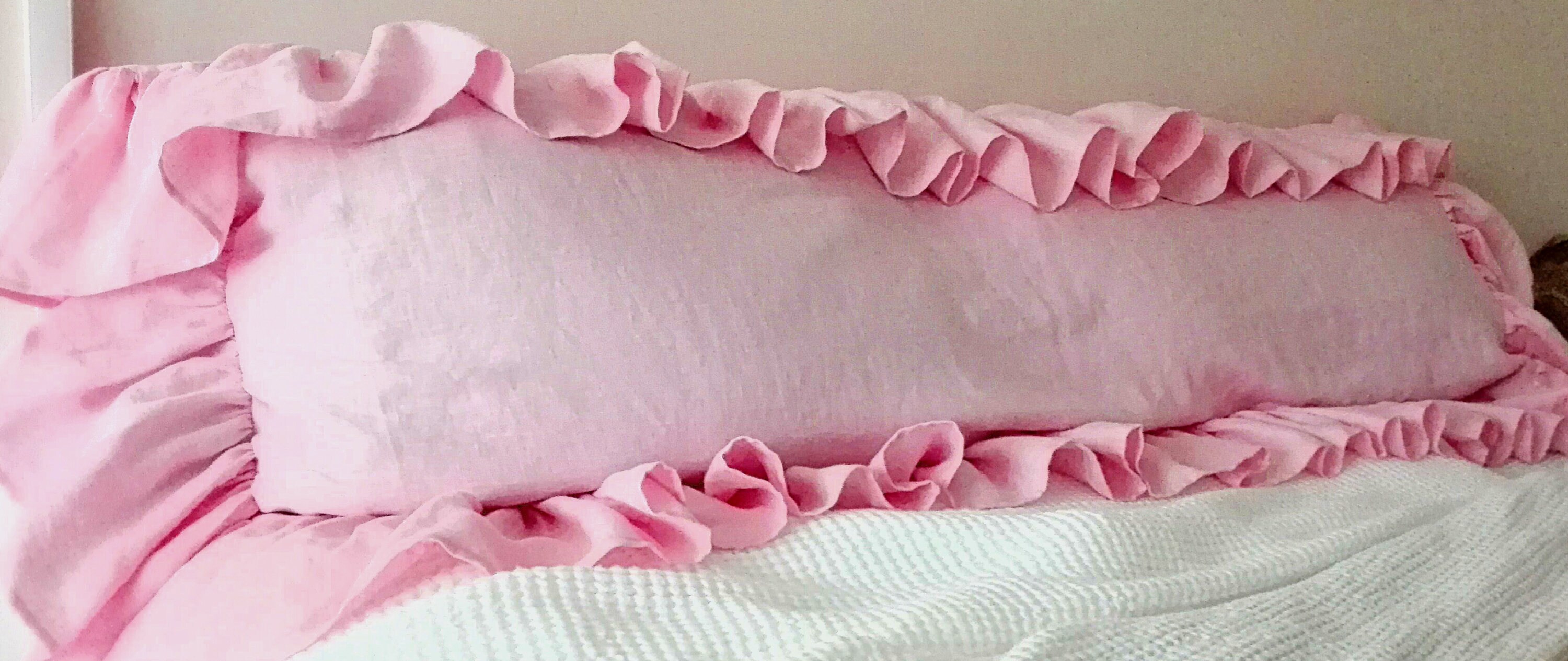 Set of 2 pillowcases . 1 Body pillow case.Pink body pillow.Ruffled