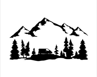 Calcomanía gráfica para furgoneta, autocaravana, caravana, montaña, brújula, TVP, aventura, camping