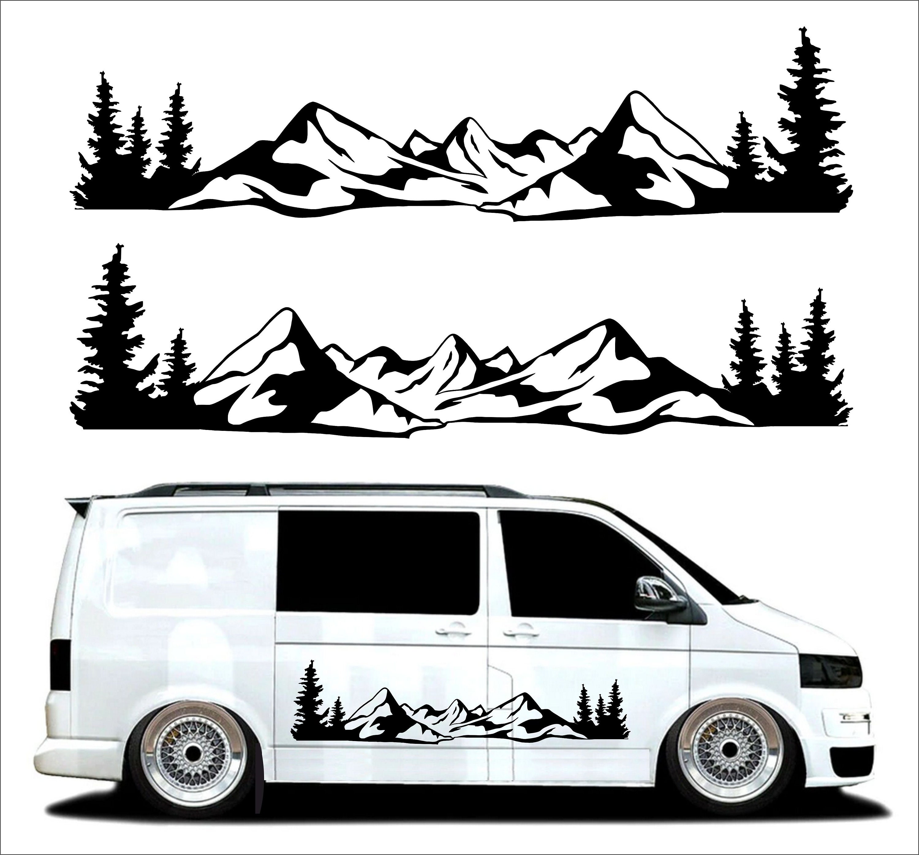 2x TREE MOUNTAIN RANGE Vinyl Stickers Graphics Decals Car