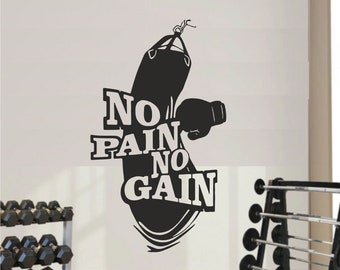 No Pain No Gain Gym Punch Bag Wall Sticker Art Decal wallart Inspiration Fitness boxing kick
