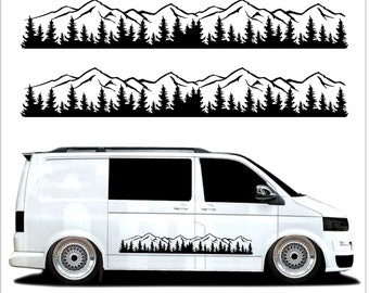 2x 1m Mountain Range vinyl stickers graphics decals car camper van caravan snowy