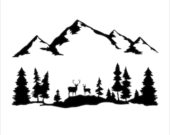 Pegatinas para autocaravana, caravana, furgoneta, caravana, ciervo, gráfico, montañas, brújula, TVP, aventura, acampada, cordillera