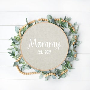 Iron-on Customizable Year Mommy Established Decal // Family // Baby Announcement White