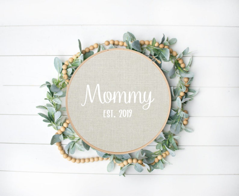 Iron-on Customizable Year Mommy Established Decal // Family // Baby Announcement White