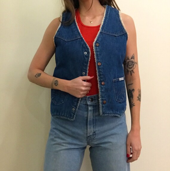 Vintage Wrangler Shearling Denim Vest 1970s