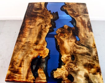 Ebonized maple resin river coffee tables