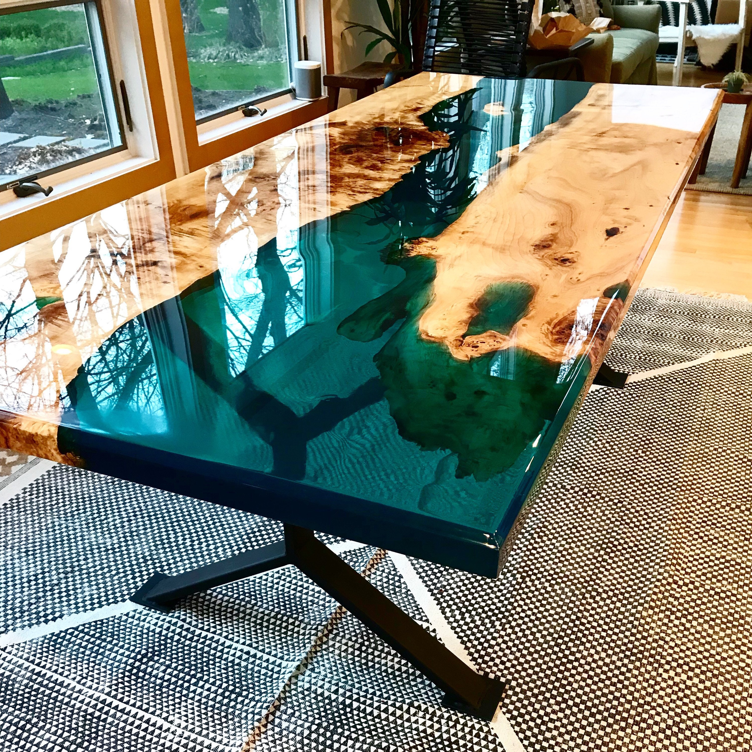 BLUE EPOXY RESIN RIVER DINING FURNITURE , ADORABLE GIFTS HOME DECOR , TABLE  TOP